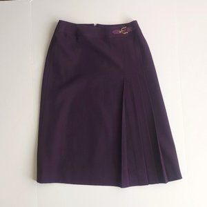 Celine 1970s Burgundy Wool Pleated Horsebit Skirt size 40